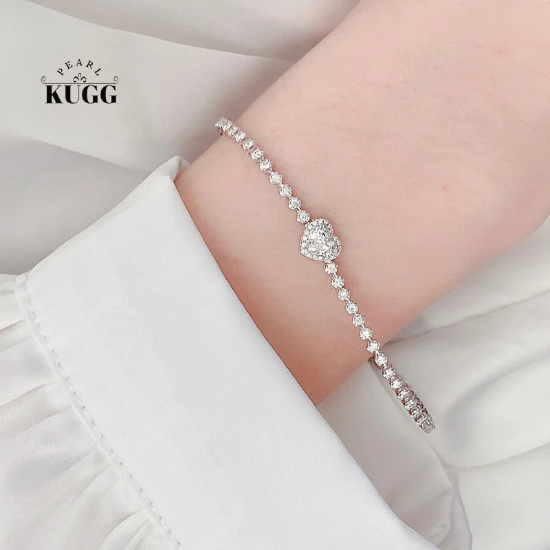 

KUGG 100% браслет из белого золота 18 карат, женский элегантный браслет в форме сердца с настоящим натуральным бриллиантом, ювелирные изделия для свадебной вечеринки