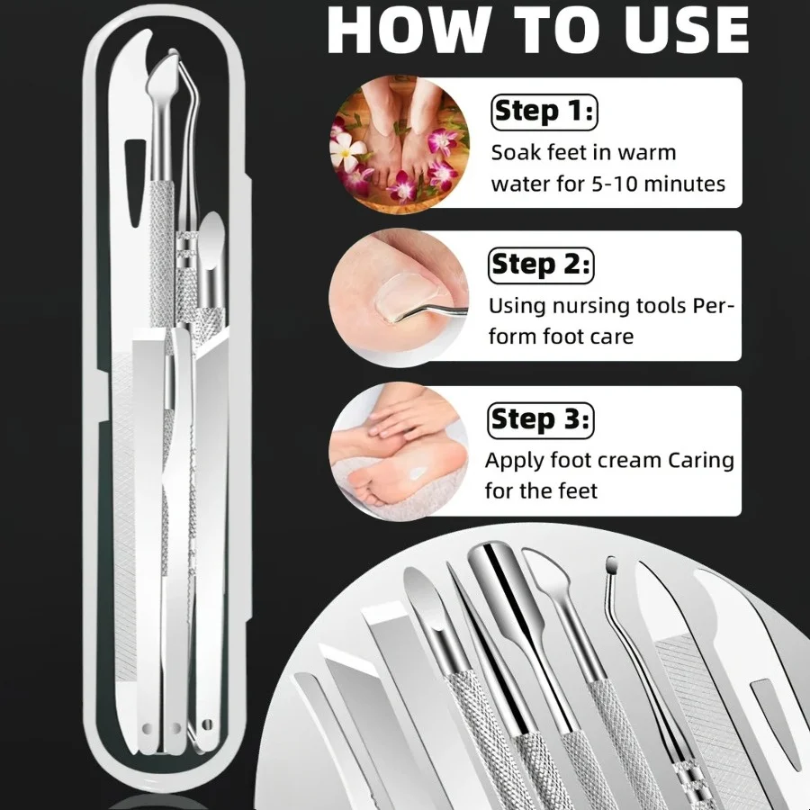 7-delige roestvrijstalen nagelknipperset - peeling en lange nagels gereedschapsset, geurvrij, inclusief draagbare opbergkoffer