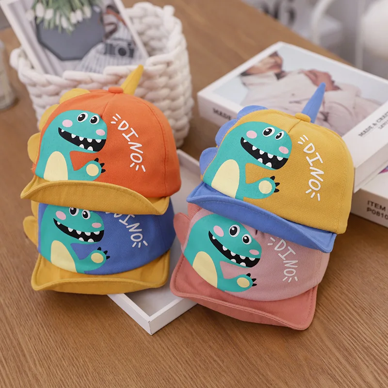 Cute Cartoon Baby Baseball Cap Spring Summer Dinosaur Baby Boy Girl Outdoor Sun Hat Soft Brim Adjustable Kids Visor Caps 1-2Y