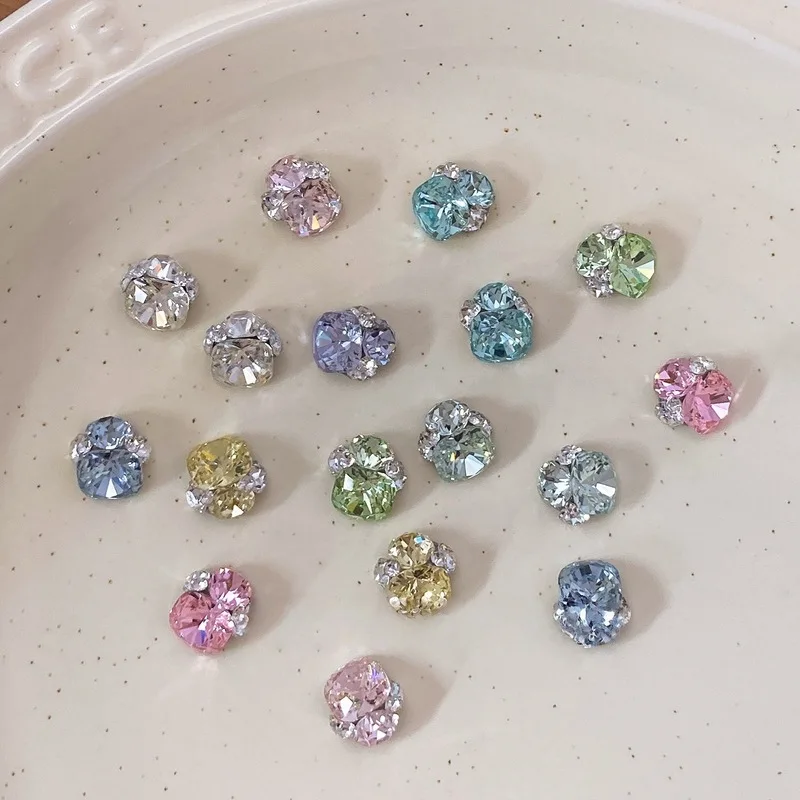 LYLE 3Pcs K9 Crystal Chunky Square Stacked Rhinestone Ball No Base Advanced Sparkly Finished Nail Art Charms Decor Bling DIY Set