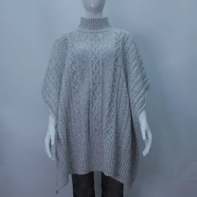 

Heavy Industry Cable Half High Neck Simple Solid Color Thicken Sweater Loose Casual Commuter Cashmere Shawl for Women