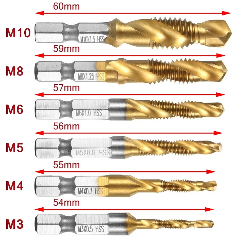 Metrische draad tapboor en tapbits 1/4 "zeskantschroef tappen gereedschapsset duurzaam dropshipping