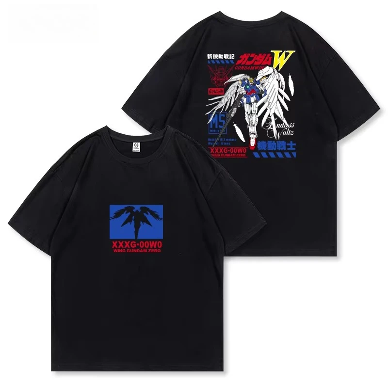 Flying Wing Zero Gundam T-Shirt Gundam Mobile Suit W Crew Neck Fashion Vintage Casual pure Cotton Casual Short Sleeve Streetwear