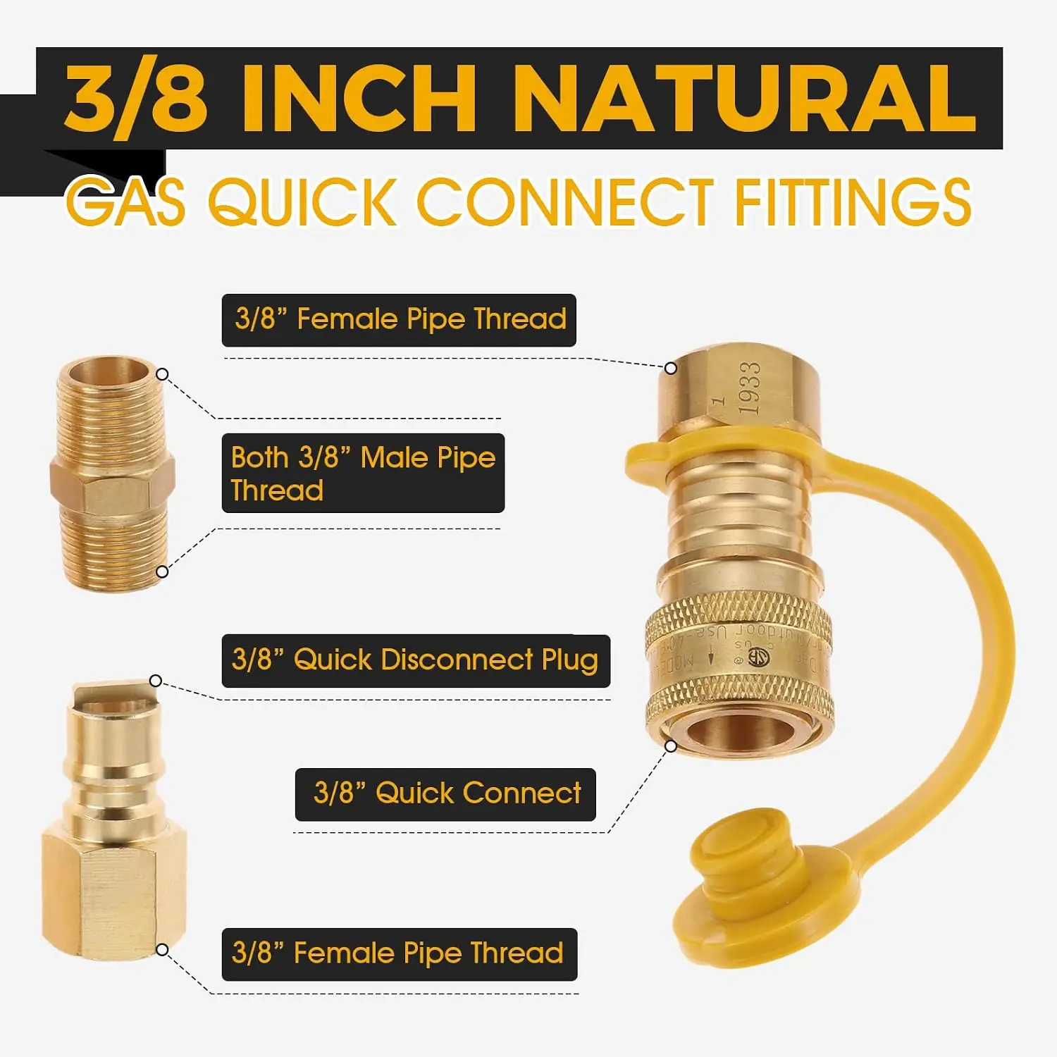1set 3/8 Inch Natural Gas Quick Connector Brass 1LP Propane Adapter Fittings Hose Pipe Thread Disconnect Tank Grill Accessories