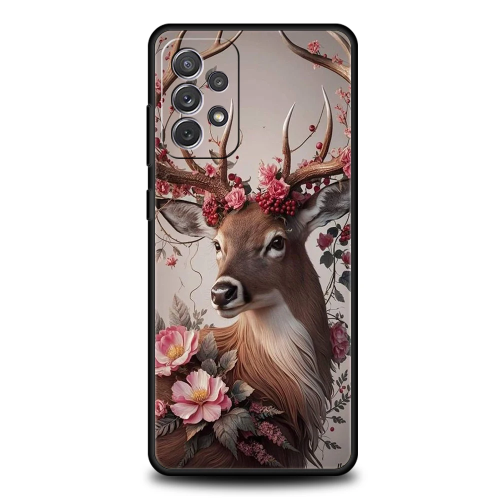 เคสโทรศัพท์สำหรับ Samsung Galaxy A55 A35 A17 A15 A14 A25 A54 A51 A71 A72 A73 A32 A52 A52S A41 5G วัสดุ TPU นิ่ม ลายกวางและลิ้นจี่