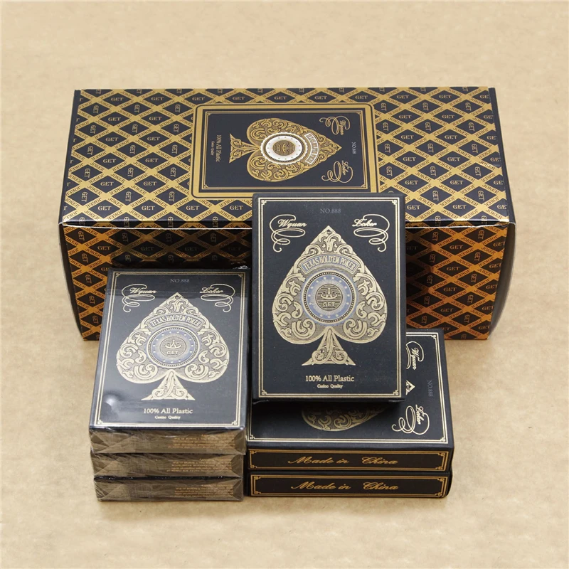 24K Gold Line Plastic Waterproof Gold Foil Playing Cards Texas Poker Set Funny High-grade Sports Leisure Gambling Poker Gift