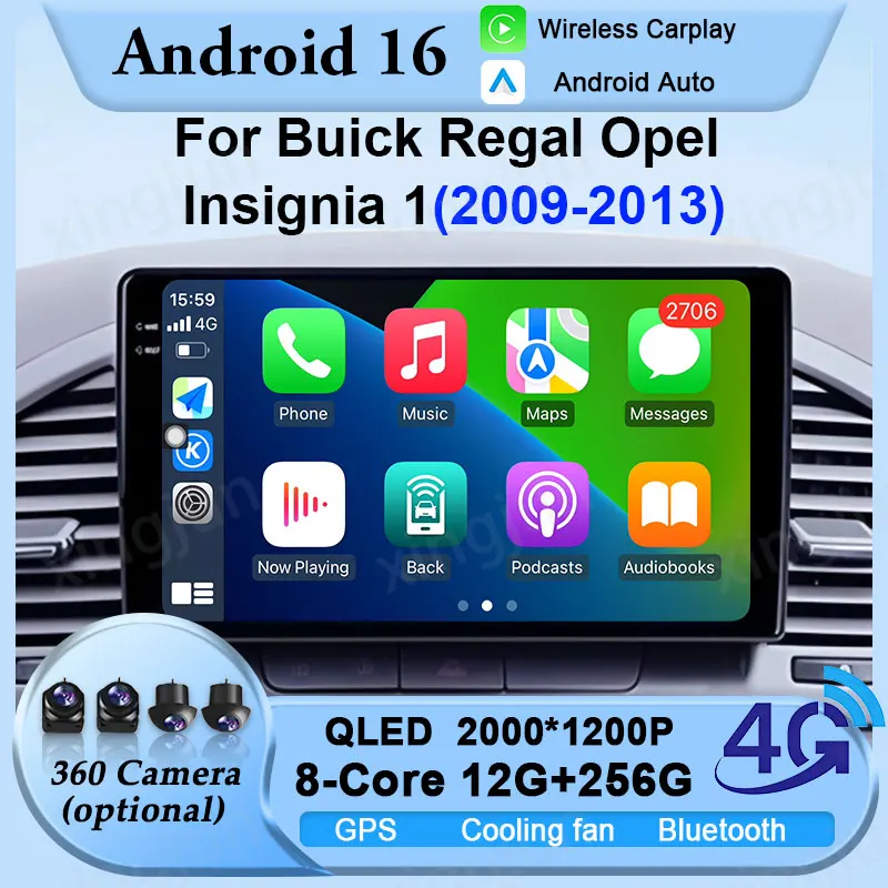 

Беспроводной CarPlay Android 16 для Buick Regal для Opel Insignia 1 2009-2013, Bluetooth GPS-навигация, мультимедийный сенсорный экран, авто