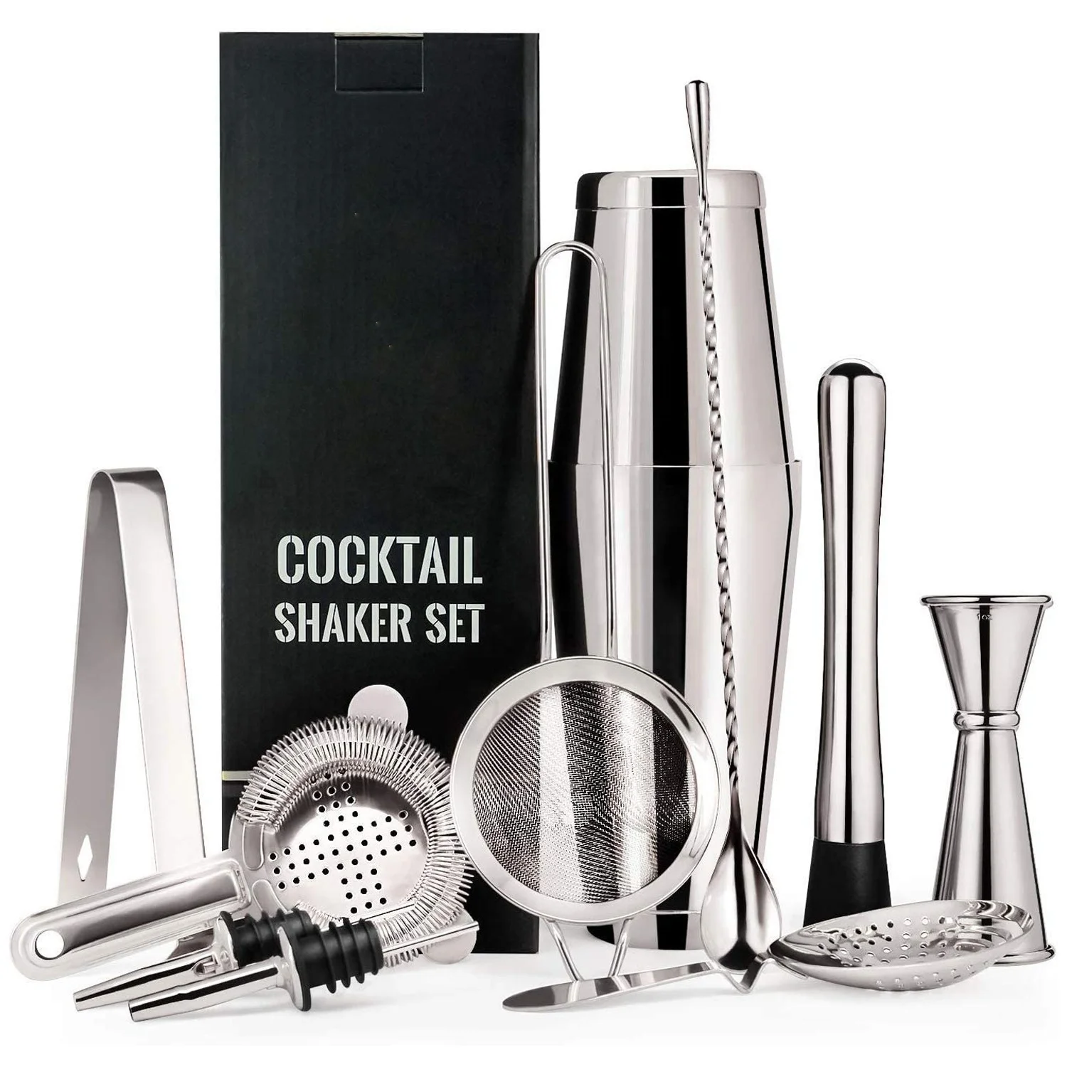 

stllCamol Factory Hot Sale 11 Pieces Stainless Steel Bar Tools Set Factory Direct Stainless Steel Boston Cocktail Shaker