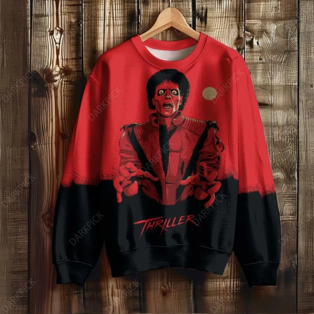Michael Jackson World Tour Graphic Sweatshirt Unisex Retro 80s Hip‑Hop Star‑Stripe Long‑Sleeve Pullover Casual Family Matching