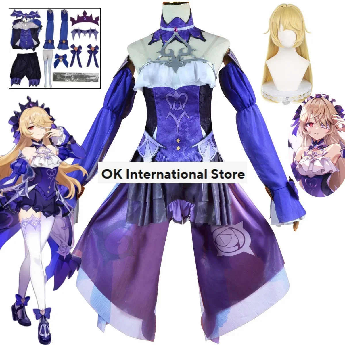 Genshin Impact Fischl Cosplay Costume Anime Game Carnival Makeup Ball Uniforms Halloween Carnival Party Performance Costume