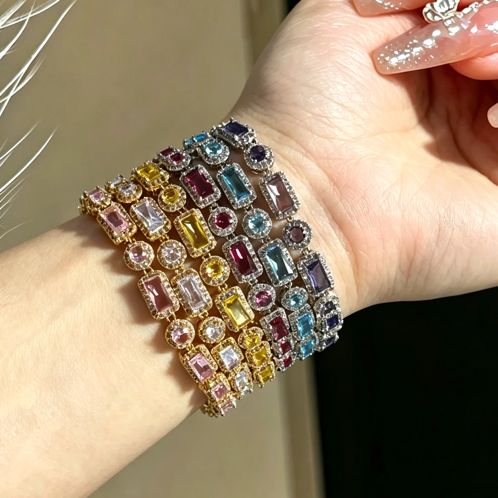 ZAKOL Neues Luxuriöses Glänzendes Buntes Geometrisches Zirkon-Kristall-Armband für Frauen, Wunderschöner Schmuck für Hochzeit und Party, Geschenk – Detail 6