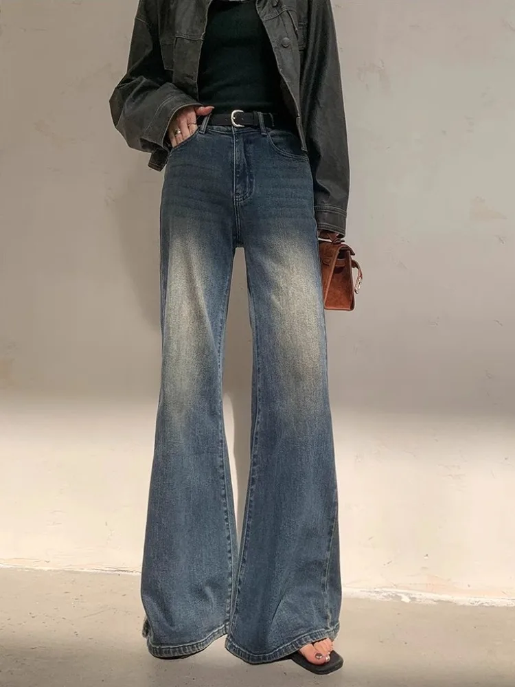 Deeptown Y2k Blue Flare Jeans für Frau Vintage weites Bein Jeans hose weiblich in voller Länge Baggy Pantalones Vaqueros Mujer Frühling