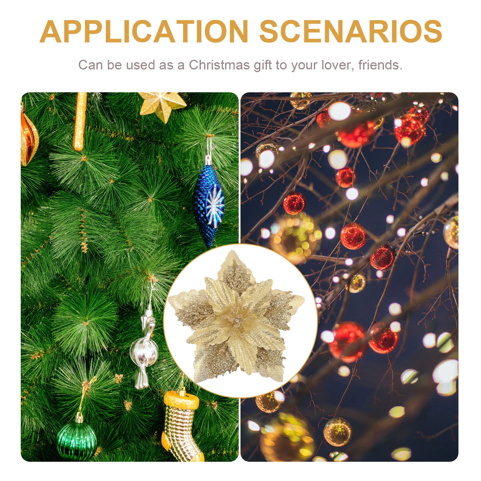 

8 Pcs Floral Christmas Flower Decorations Adornment Party Props Flowers Simulation Silver Tree Xmas Decors