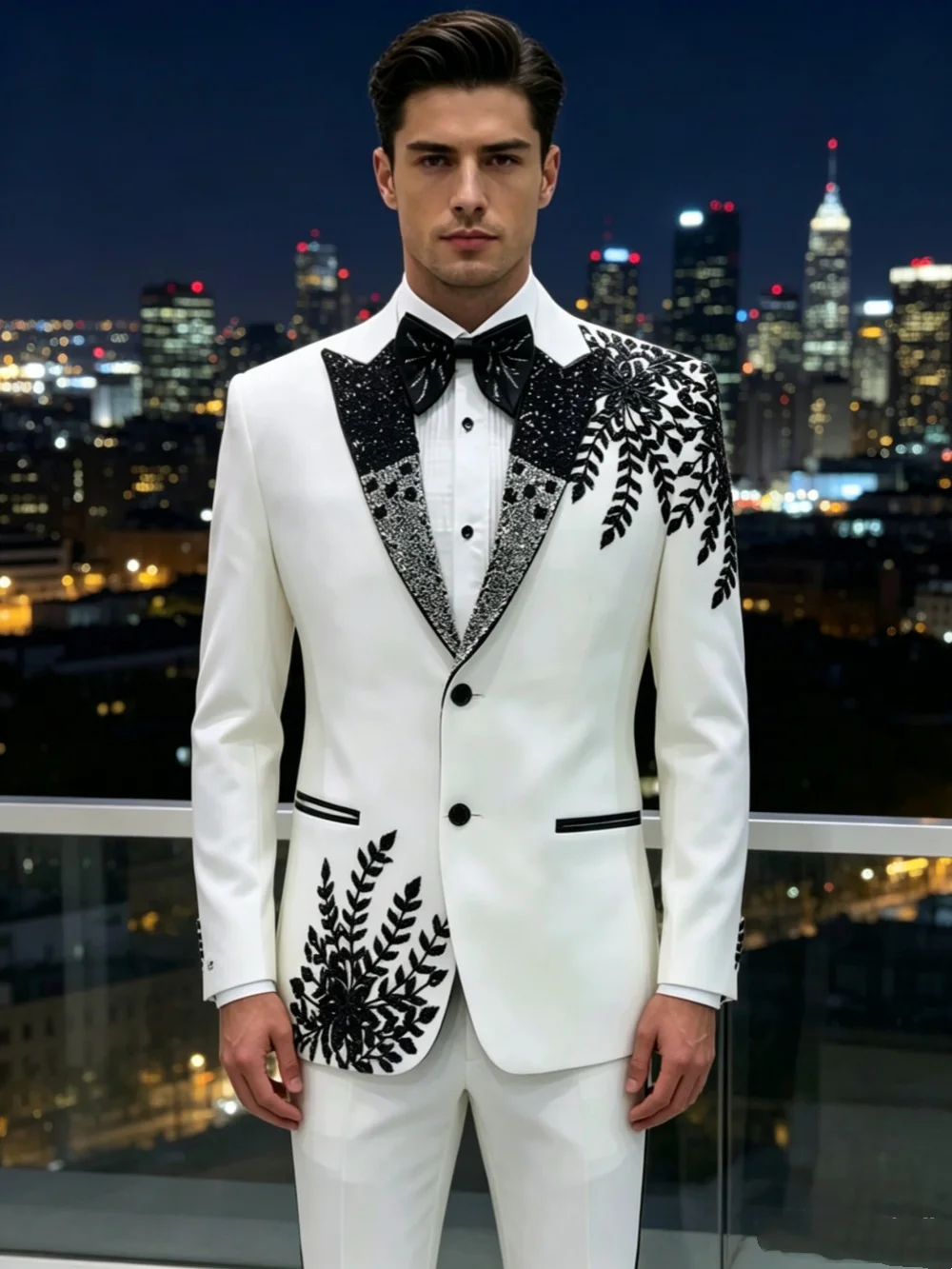 Luxury Wedding Tuxedos Beaded Peaked Lapel Jacket Pants Men Suit Slim Fit 2 Piece Set For Groom Evening Blazers Customized