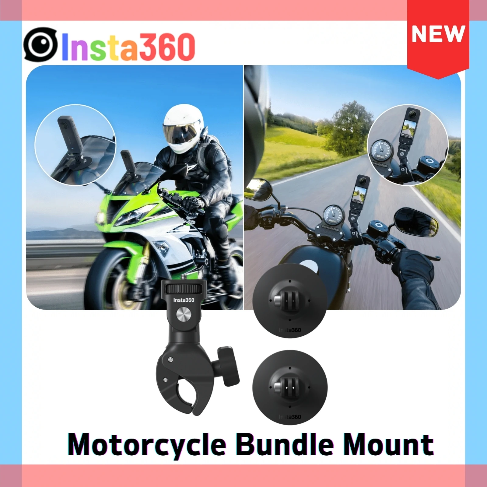 Insta360 X4 Motorcycle Bundle Mount Super Motor Clamp Kit For Handlebar Helmet For Ace Pro X3 ONE X2 RS GO 3 Original Accessory