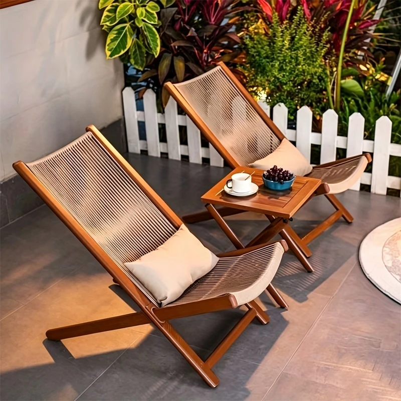 Outdoor    Rattan Recliner Waterproof Sunscreen Courtyard Folding Chair Metal Skeleton Backrest Chair Camping Furnitures
