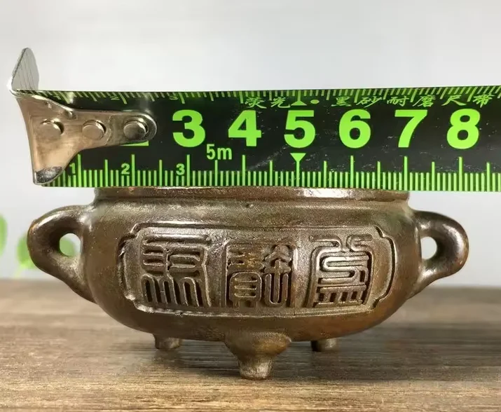 Antique Brass Three-Legged Double-Handled Small Incense Burner Treasure Trove Feng Shui Burner Home Worship Incense Holder