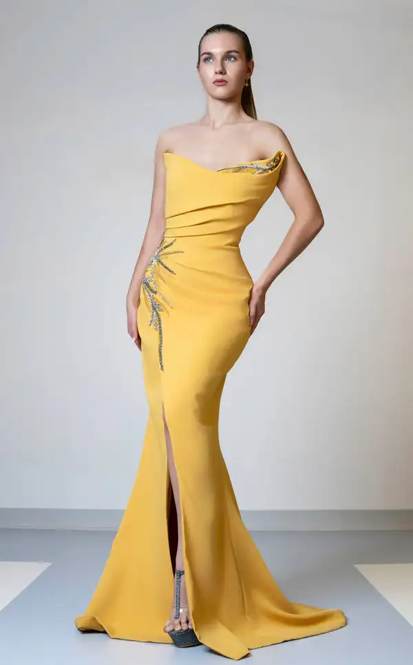 

Customized Exquisite Jersey Beading Sequined Pleat Trumpet Strapless Long Dresses Bespoke Occasion Dresses Fashion Sexy Matching