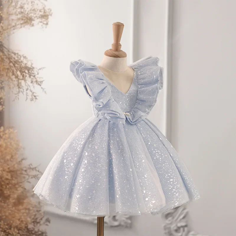 New Children\'s Princess Ball Gown Kids Piano Performance Wedding Birthday Baptism Girls Party Dresses A4031 Vestidos