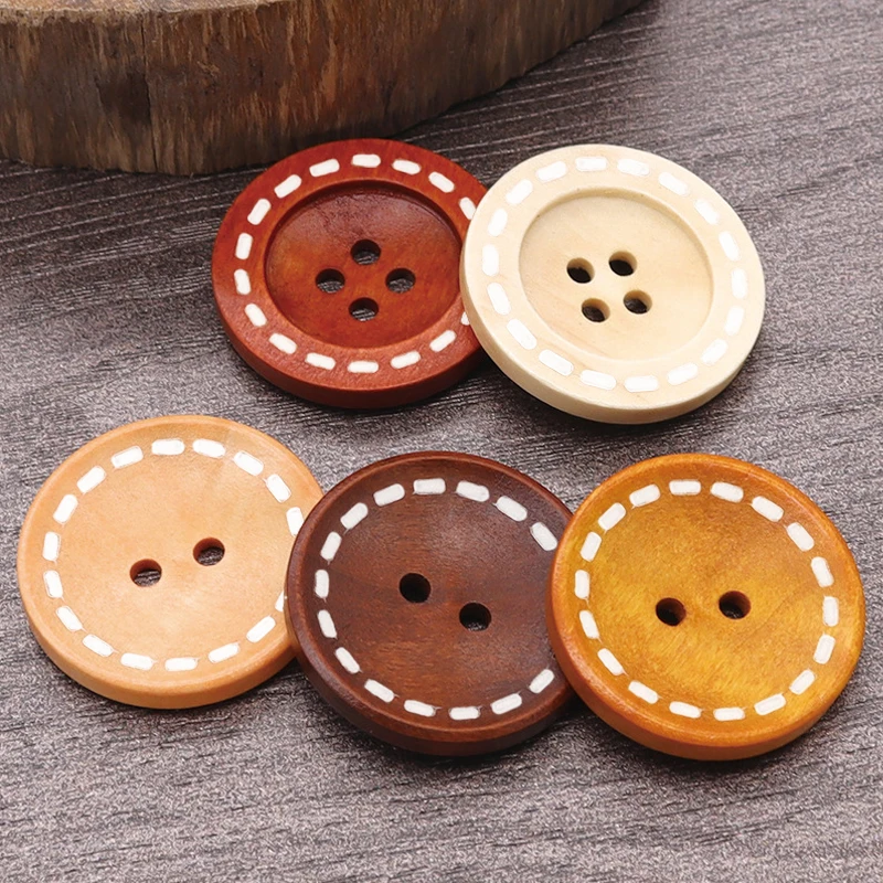 50Pcs DIY Wooden Button Sewing Accessories Handmade Wood Craft Decoration Kids Clothing Apparel 4 Hole Retro Round Wood Button