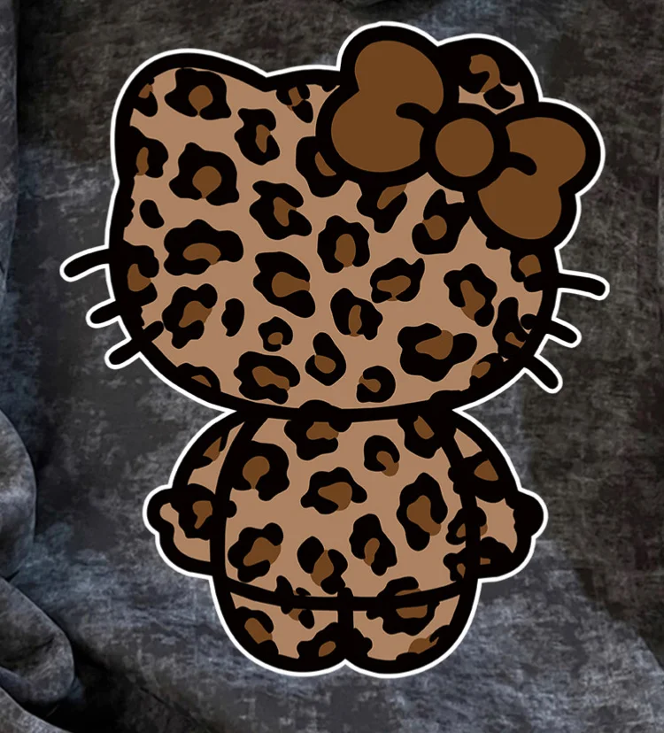 سترة بقلنسوة عصرية جديدة على طراز الشارع الأمريكي الكرتوني للخريف والشتاء وممتعة وطباعة الفهد اللطيفة بطباعة هالو كيتي #4