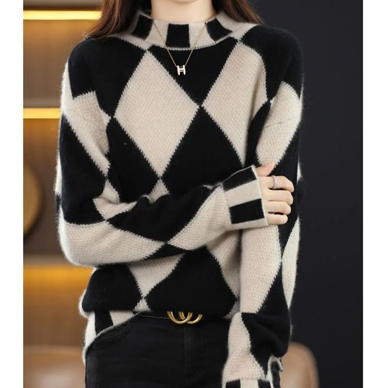 

New Autumn/Winter Fashion Korean Edition Colored Half High Collar Thickened Loose and Versatile Western Women's Knitted Sweater