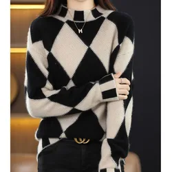 New Autumn/Winter Fashion Korean Edition Colored Half High Collar Thickened Loose and Versatile Western Women's Knitted Sweater