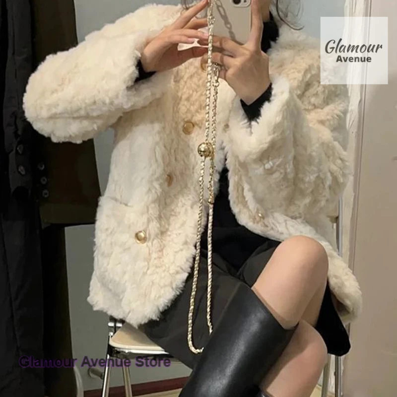 French style small fragrant lamb wool coat female winter new little loose thickened white Mao Mao coat cotton-padded jacket