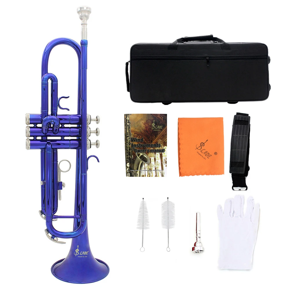 SLADE Trumpet Bb B Flat Brass Material Color Trumpet Musical Instrument With Case Mouthpiece Gloves Cleaning Cloth Strap
