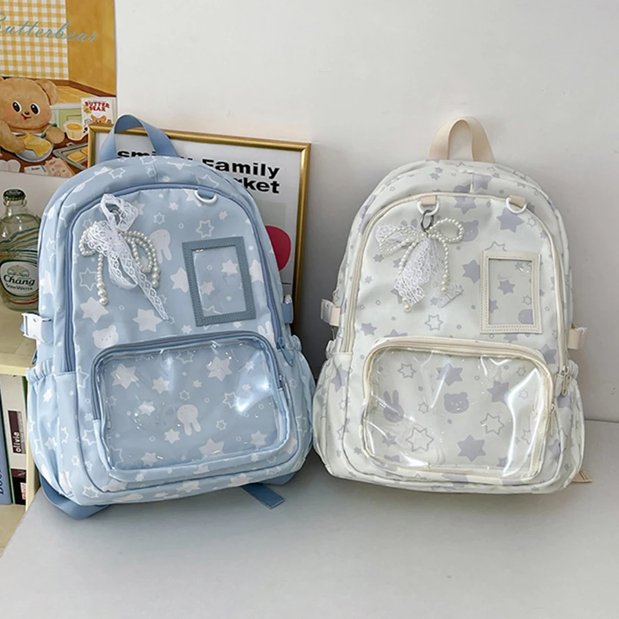 Japanese Y2K Kawaii Transparent Ita Bag for Girls Star Large Capacity Backpack School Bags for College Student JK Rucksack Mochi