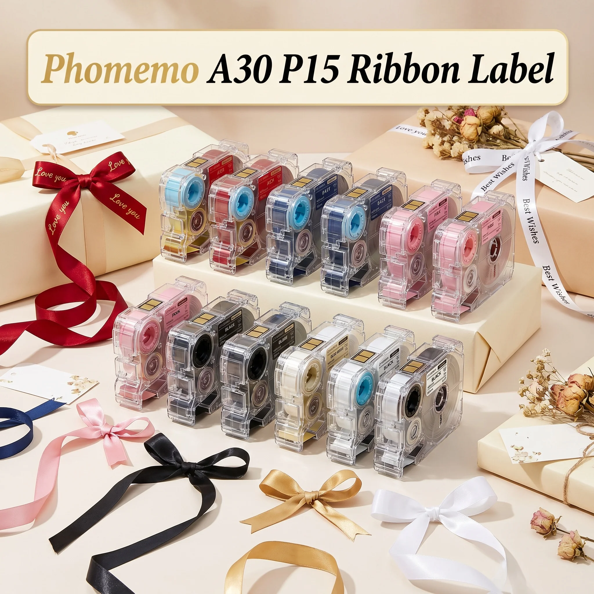 Satin-Stoffband mit Muster, Maßanfertigung für Phomemo A30 P15 Drucker, Weiches Dekorationsband Ideal für Geschenkverpackungen, Hochzeiten