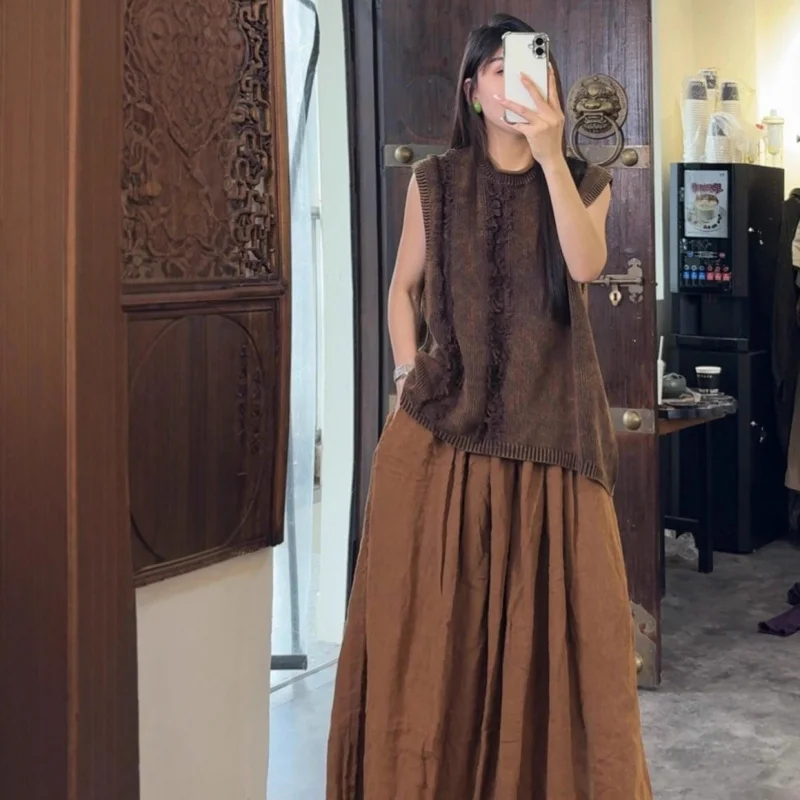 

Женский вязаный жилет без рукавов, весенне-осенний модный и стильный, возрастной универсальный свитер, жилет Petite Fig