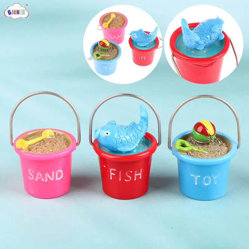 1:12 Dollhouse Cute Mini Seaside Beach Decor Beach Sand Fish Ball Shovel Bucket Decor For Kids Pretend Play Toys