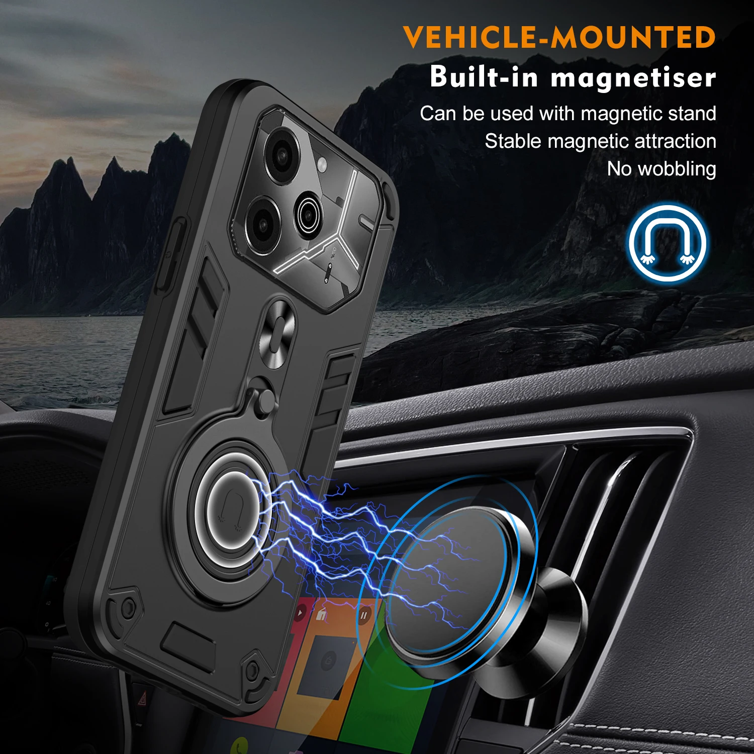 Case for Tecno Pova 6 Pro Car Mount Magnetic Ring Holder Silicone Hard Armor Shockproof Phone Cover TecnoPova6Pro LI9 Shell