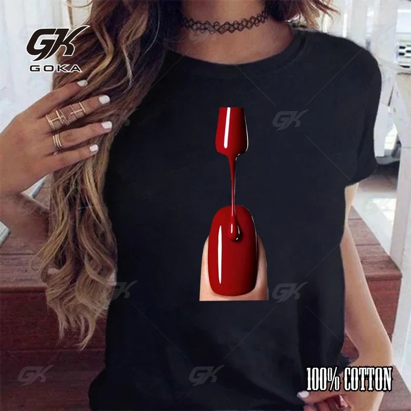 

Новая красочная женская футболка с принтом лака для ногтей, летняя модная футболка, женские топы, футболка, повседневная женская одежда, топы