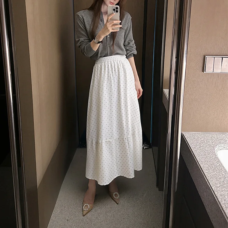 

Элегантная женская юбка в горошек 2026 года. Новая летняя юбка-солнце с завышенной талией во французском стиле, модная и объемная.