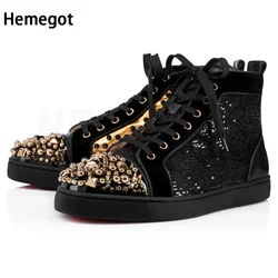 Men Luxury Rhinestones Casual Shoes Leather High Top Sneakers Punk Women Men Flats Lace Up Trainers Shoes Men Sneakers