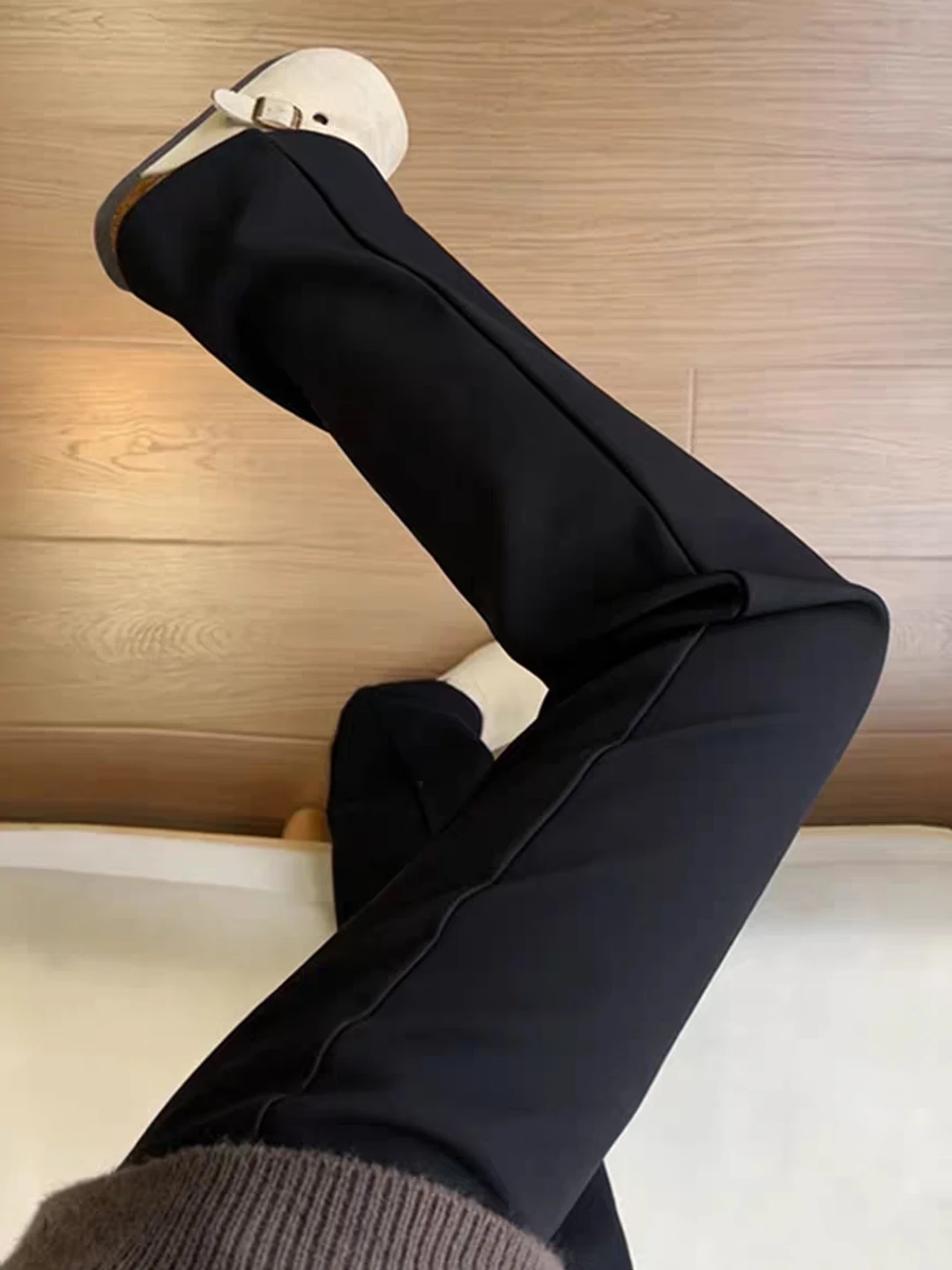 

Bla Fce Lined Knife Pleat Trousers Men's Winter Thiened Pants High Waist Straight Leg Casual Trousers Youth Faion