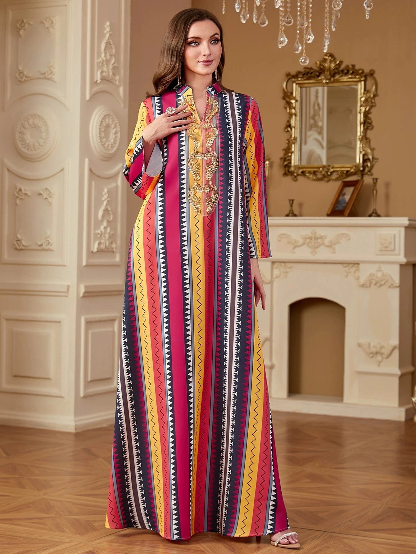 Ramadan Saudi Arabia Morocco Islamic Dubai Middle Eastern Muslim Robe New Luxury Fashion Printed Women's Dress