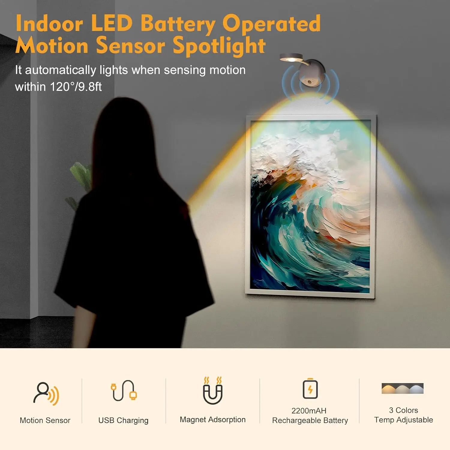 LED sensore di movimento luce notturna USB ricaricabile Wireless LED 3 colori lampada da parete a induzione cucina scala camera da letto Indoor