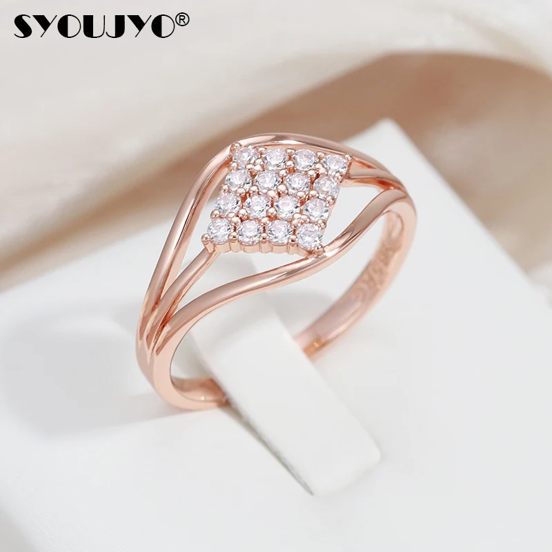 SYOUJYO Zircon Square Pave Ring For Women Trendy Bridal Wedding 585 Rose Golden Jewelry