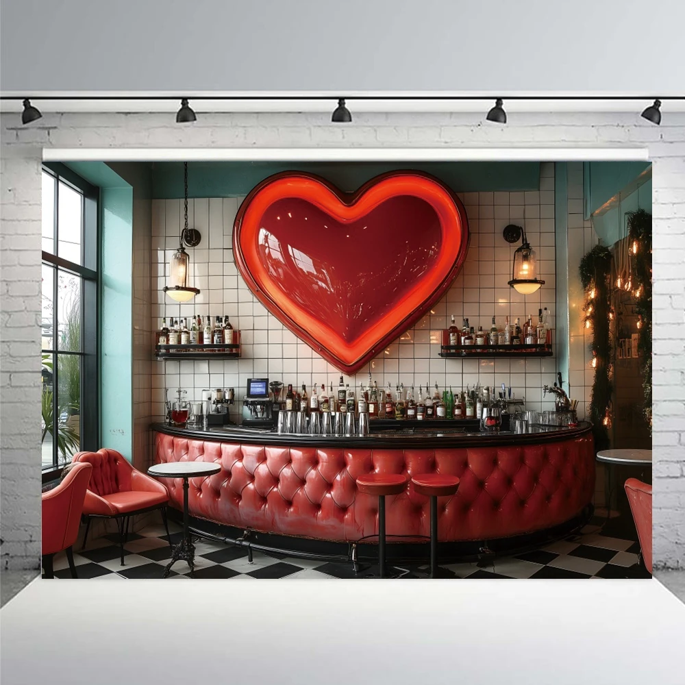 Valentine's Day Photography Backdrop Sweetheart's Soda Shop Red Love Couple Portrait Bridal Shower Photo Background Studio Props