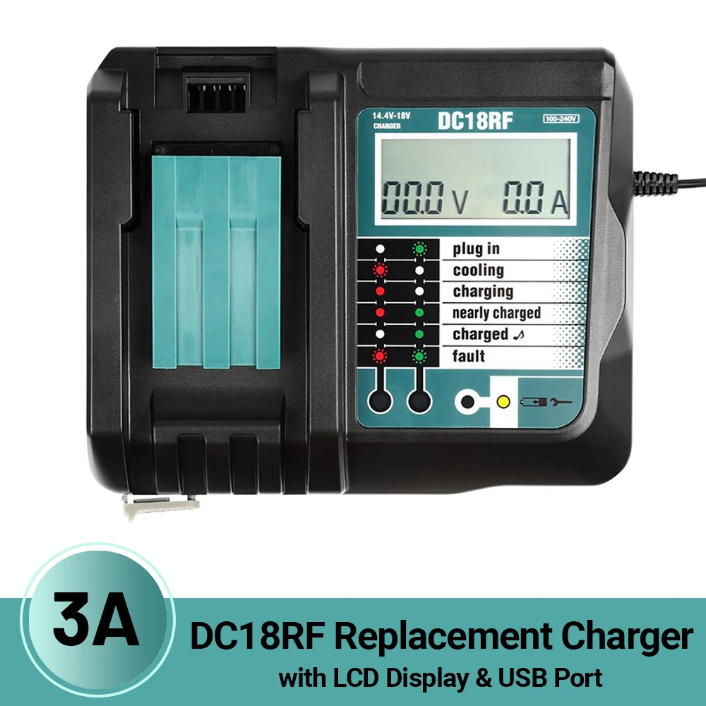 

DC18RF Литий-ионное сверхбыстрое зарядное устройство для литиевой батареи Makita 14,4-18 В BL1860B, BL1830,, BL1415, BL1440 со светодиодным экраном, портом USB