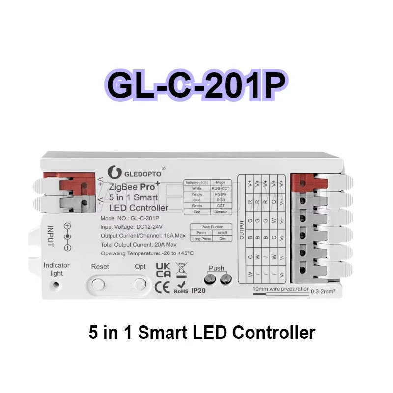 GLEDOPTO GL-C-201P/202P/203P 5-in-1 ZigBee 3.0 Pro+ LED-controller RGB CCT RGBW RGBCCT Striplicht Smart APP Spraakbesturing