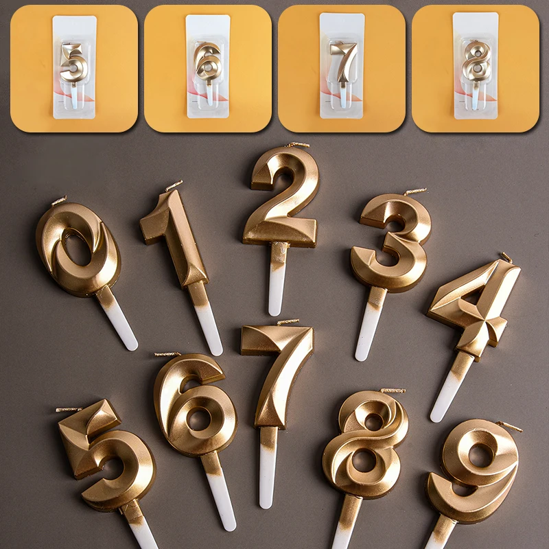 1PC Golden Digital Candles For Anniversary Birthday Ornaments Cake Decor Cabdle Cake Toppers 0-9 Number Creative Party Supplies