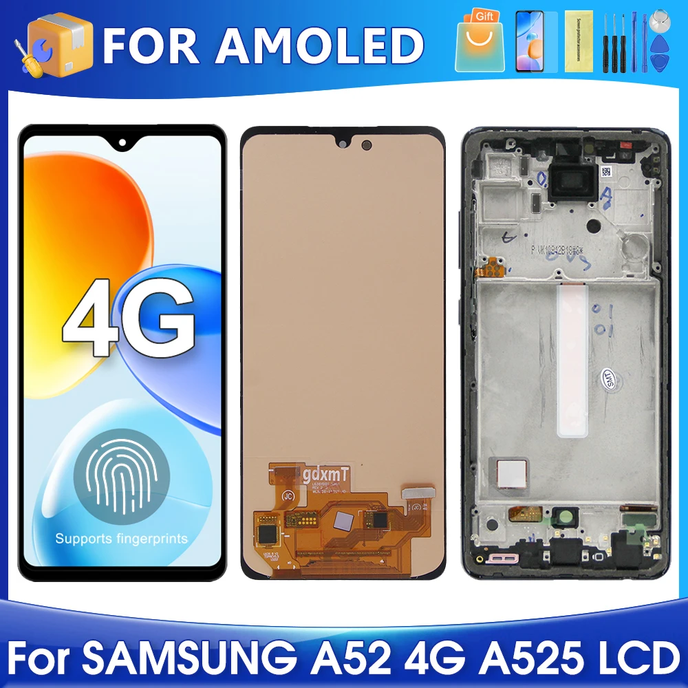 A52 4G For Samsung For AMOLED A525F A525F/DS A525M A525M/DS LCD Display Touch Screen Digitizer Assembly Replacement