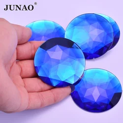 JUNAO 5pcs 52mm grande rotondo blu scuro Strass posteriore piatta Applique acrilico Non Hotfix pietre decorative Strass fai da te