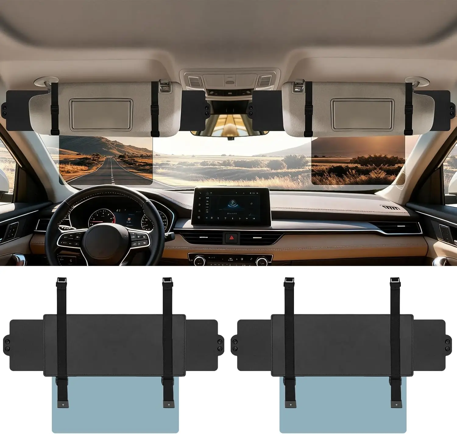 Car Sun Visor Extender with Polarized UV400 PC Lens, Anti-Glare Sun Blocker for Safe Driving (2 Pack)