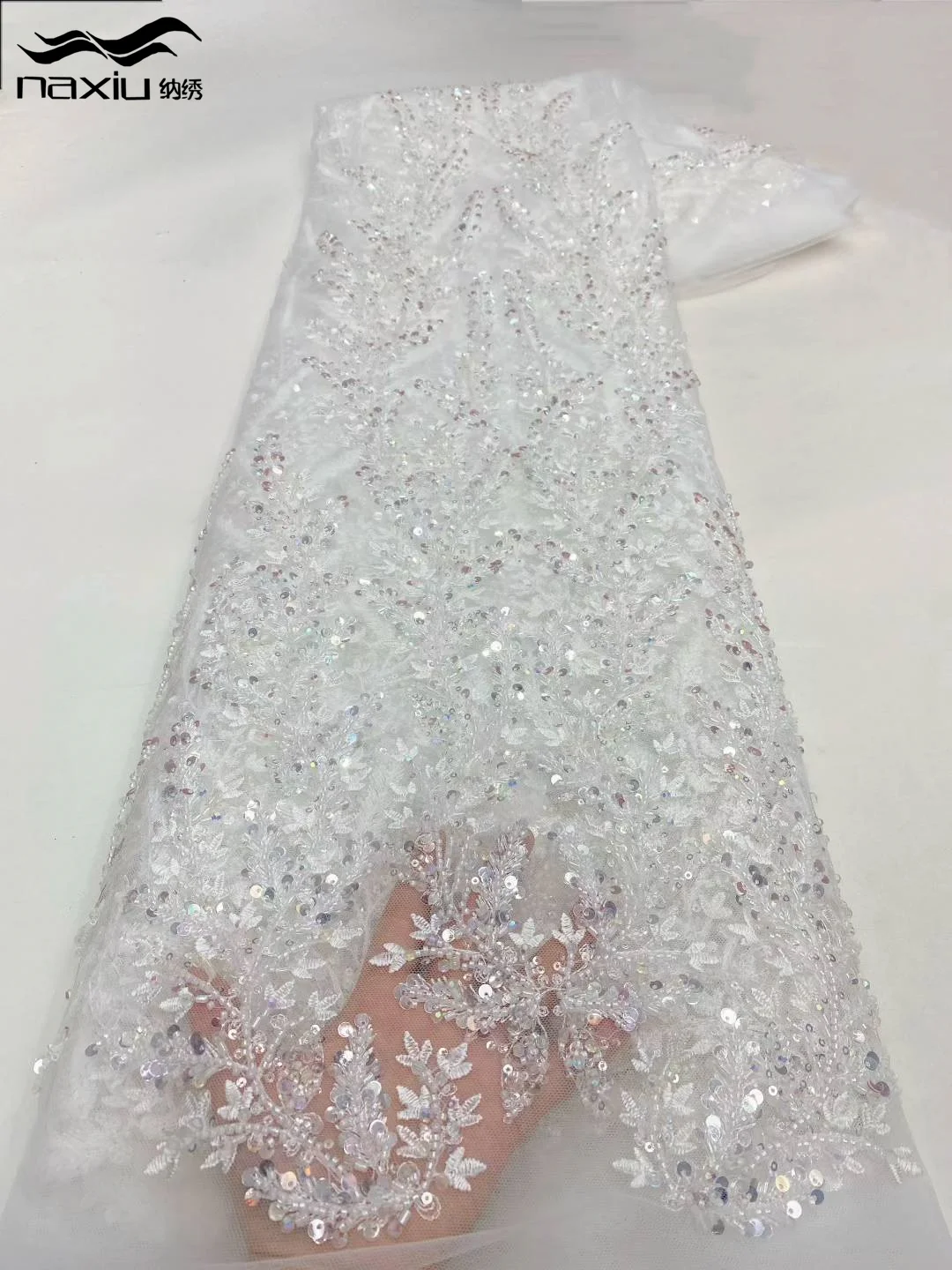 

Madison African Nigerian French Net Groom Embroidery Tulle Sequins Lace Fabric Beautiful Luxurious Heavy Beaded Lace For Wedding