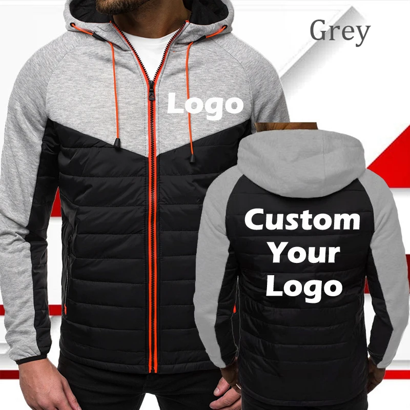 Custom Logo Warm Parkas Thick Jacket Men Winter Casual Cotton DIY Coats Zip Up Warmth American Contrast Fitness Fashion Hoodies